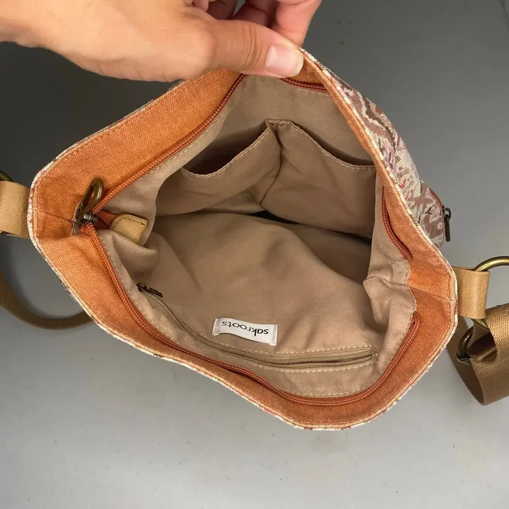 Sakroots Crossbody Shoulder Bag Brown Pink Siena Artist Circle Soft Bucket
